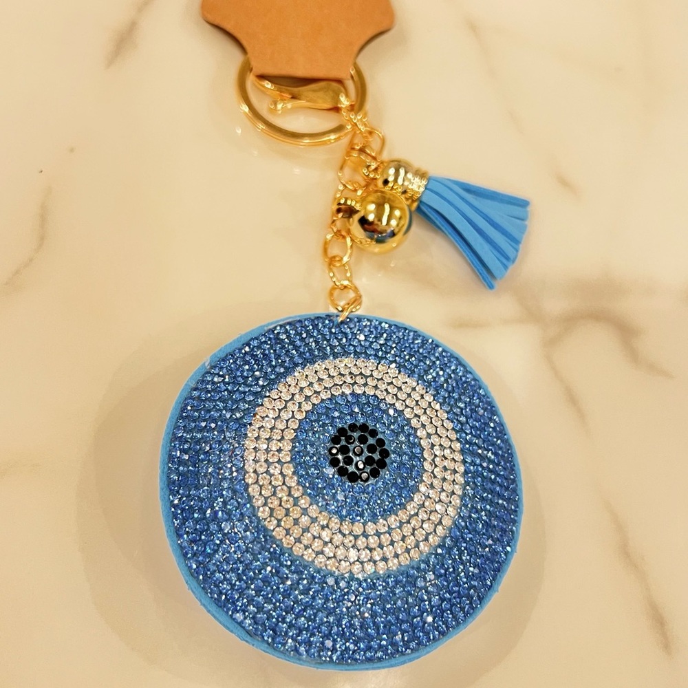 NWT CRYSTAL EVIL EYE BAG CHARM KEYCHAIN